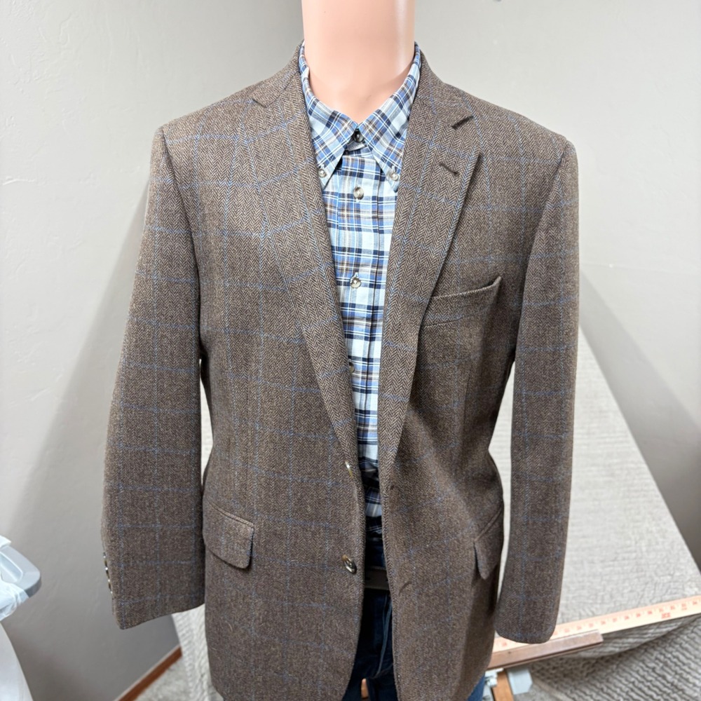 Brooks Brothers 1818 Madison Wool Sport Coat 40S Brown Herringbone Windowpane